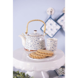 Porcelánová konvička se sítkem modrá kvítka - Ø 14*14 cm / 0,7L