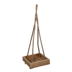 Závěsná dřevěná police s lanem - 25*25*6/72 cm