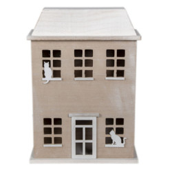 Dřevěný úložný box ve tvaru domku s kočky - 27*12*39 cm