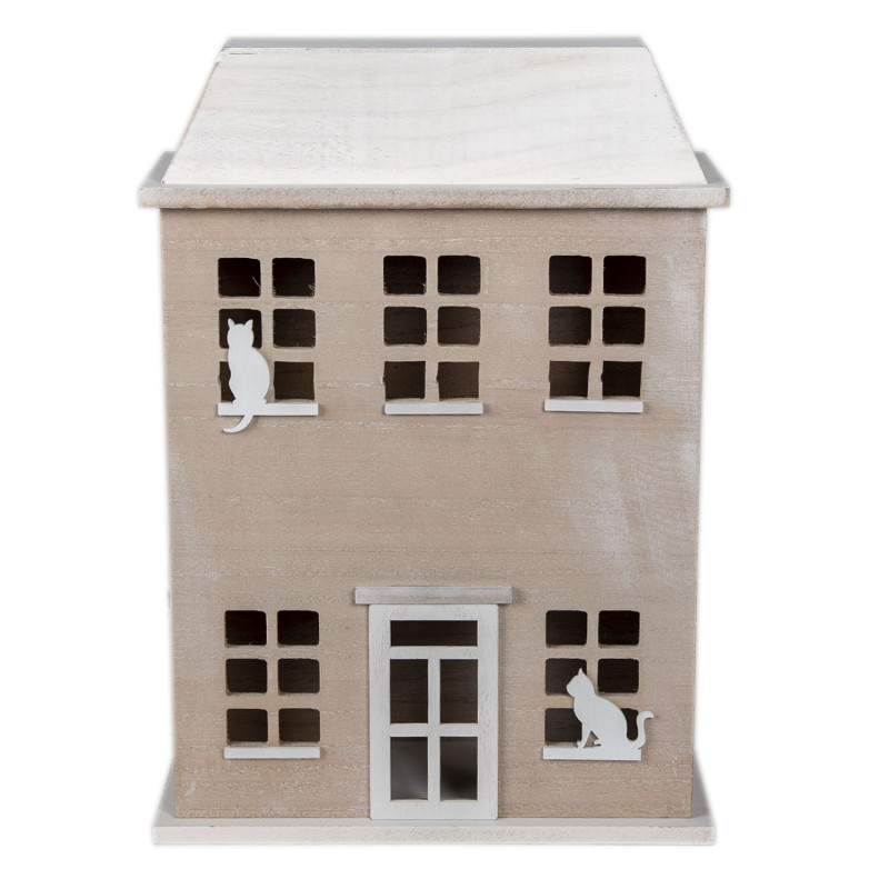 Dřevěný úložný box ve tvaru domku s kočky - 27*12*39 cm