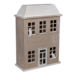 Dřevěný úložný box ve tvaru domku s kočky - 27*12*39 cm