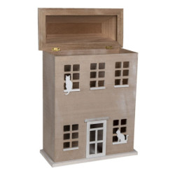 Dřevěný úložný box ve tvaru domku s kočky - 27*12*39 cm