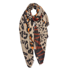 Béžový šátek s leopardím vzorem - 85*180 cm