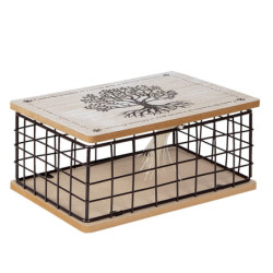 Dřevěno-kovový úložný box se stromem a střapcem - 25*17*11 cm