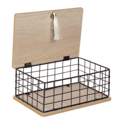 Dřevěno-kovový úložný box se stromem a střapcem - 25*17*11 cm