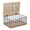 Dřevěno-kovový úložný box se stromem a střapcem - 25*17*11 cm