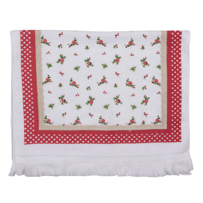 Kuchyňský froté ručník s květy a červeným okrajem - 40*66 cm