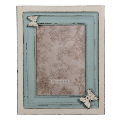 Krémovo-tyrkysový fotorámeček s motýlem  - 21*2*26 cm / 13*18 cm