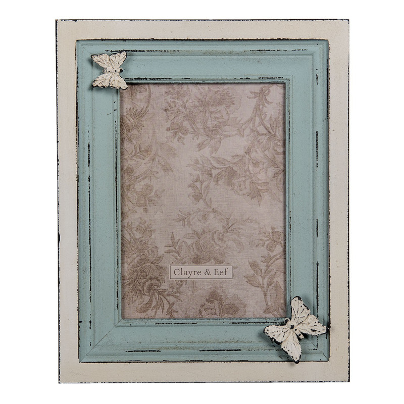 Krémovo-tyrkysový fotorámeček s motýlem  - 21*2*26 cm / 13*18 cm