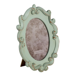 Zelený oválný fotorámeček se zdobením - 19*2*25 cm / 12*16 cm
