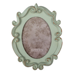 Zelený oválný fotorámeček se zdobením - 19*2*25 cm / 12*16 cm