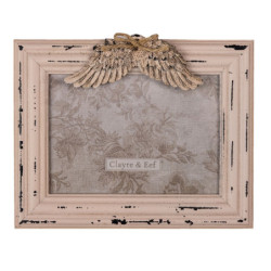Růžový dřevěný fotorámeček s andělskými křídly - 24*3*19 cm / 13*18 cm