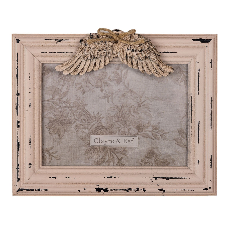 Růžový dřevěný fotorámeček s andělskými křídly - 24*3*19 cm / 13*18 cm