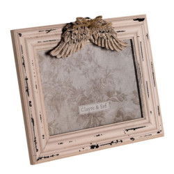 Růžový dřevěný fotorámeček s andělskými křídly - 24*3*19 cm / 13*18 cm