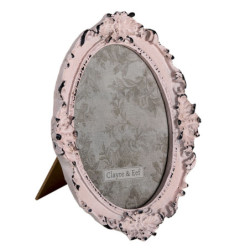 Růžový oválný fotorámeček s úmyslným odřením - 17*2*20 cm / 12*15 cm