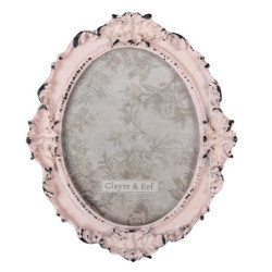 Růžový oválný fotorámeček s úmyslným odřením - 17*2*20 cm / 12*15 cm