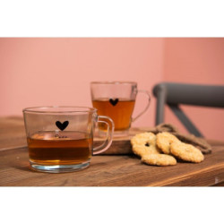 Skleněný hrneček s černým srdíčkem Love - 13*10*9 cm / 450 ml