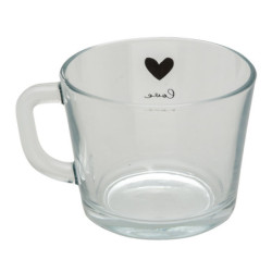Skleněný hrneček s černým srdíčkem Love - 13*10*9 cm / 450 ml