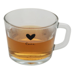 Skleněný hrneček s černým srdíčkem Love - 13*10*9 cm / 450 ml