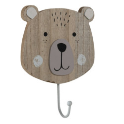 Nástěnný kovový háček s dřevěnou hlavou medvídka - 13*12*18 cm
