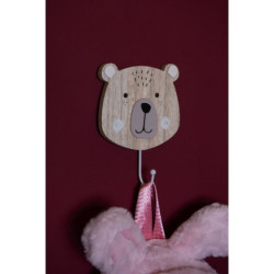 Nástěnný kovový háček s dřevěnou hlavou medvídka - 13*12*18 cm