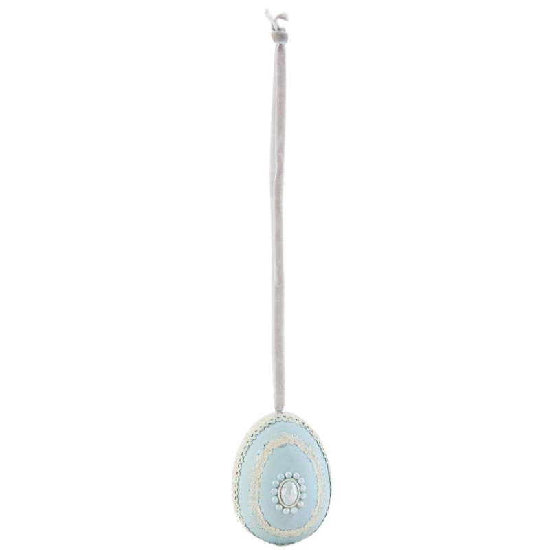 Dekorace vejce modé s krajkou  - Ø 6*8 cm