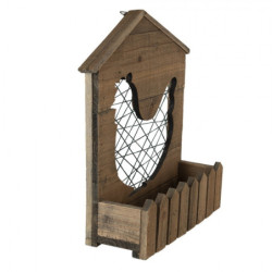 Dřevěný nástěnný dekorační držák na květiny se slepičkou - 32*12*40 cm