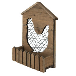 Dřevěný nástěnný dekorační držák na květiny se slepičkou - 32*12*40 cm