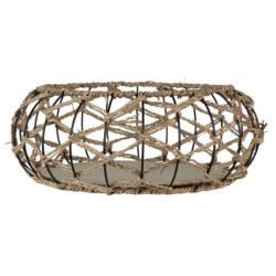 Kovový kulatý košík s výpletem a dřevěným dnem - Ø 39*15 cm