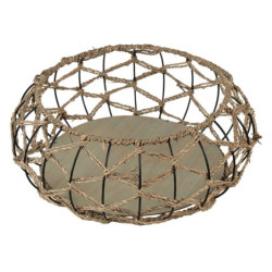 Kovový kulatý košík s výpletem a dřevěným dnem - Ø 39*15 cm