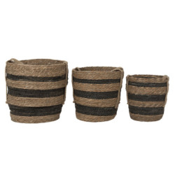 3ks přírodně černý košík z trávy - Ø 33*33 / Ø 28*30 / Ø 24*26 cm