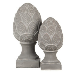Šedá dekorace šiška na podstavci Pine M  - Ø13*26 cm