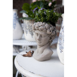 Šedý cementový květináč hlava ženy Bust grey M - 14*13*21 cm