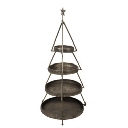 Bronzový antik 4-patrový etažér ve tvaru stromku - Ø 47*102 cm
