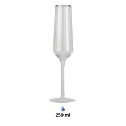 Sklenice na šampaňské s vroubkováním a zlatou linkou Pim - Ø 7*26 cm/250ml