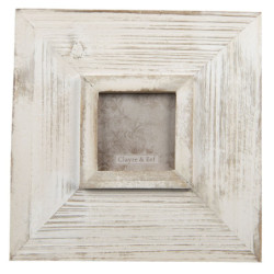 Bílý antik dřevěný fotorámeček s patinou - 25*2*25 cm / 9*9 cm