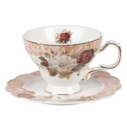 Porcelánový květovaný šálek s podšálkem - 12*10*7 / Ø 15*1 cm / 200 ml