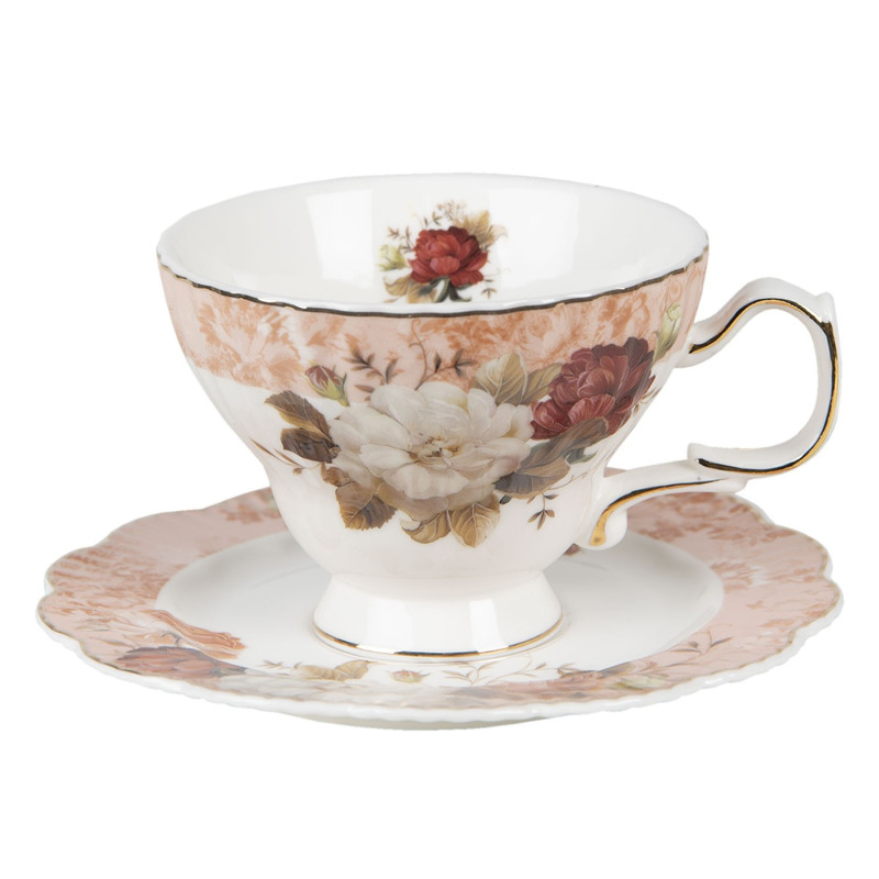 Porcelánový květovaný šálek s podšálkem - 12*10*7 / Ø 15*1 cm / 200 ml