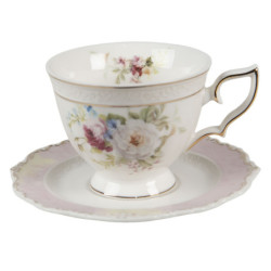 Porcelánový květovaný šálek s podšálkem - 12*9*7 / 14*14*2 cm / 200 ml