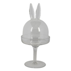 Skleněný podnos na noze s poklopem a oušky - Ø 11*24 cm