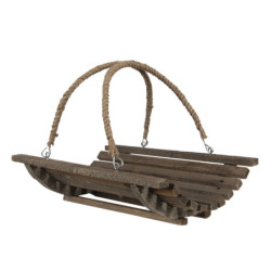 Dřevěný půlkruhový košík s jutovými uchy - 40*29*10 cm
