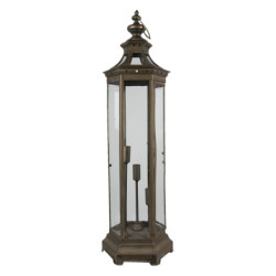 Bronzová antik stolní lampa ve tvaru lucerny - 29*25*79 cm / 3*E14