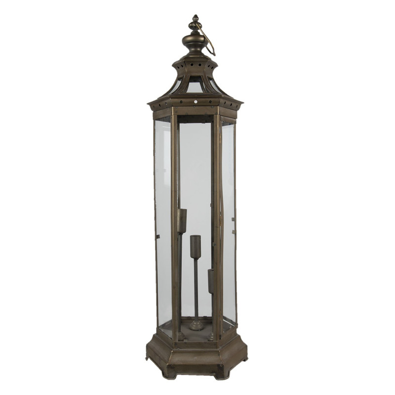 Bronzová antik stolní lampa ve tvaru lucerny - 29*25*79 cm / 3*E14