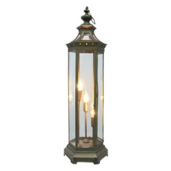 Bronzová antik stolní lampa ve tvaru lucerny - 29*25*79 cm / 3*E14
