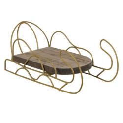 Zlaté kovové sáňky s dřevěnou deskou - 26*13*12 cm