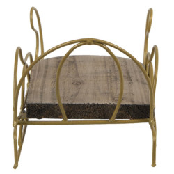 Zlaté kovové sáňky s dřevěnou deskou - 26*13*12 cm