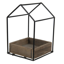 Kovová polička na květiny ve tvaru domku - 15*15*23 cm