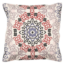 Béžový režný bavlněný povlak na polštář s barevnými ornamenty - 50*50 cm