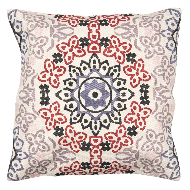 Béžový režný bavlněný povlak na polštář s barevnými ornamenty - 50*50 cm