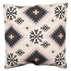 Béžový režný bavlněný povlak na polštář s barevnými ornamenty - 50*50 cm